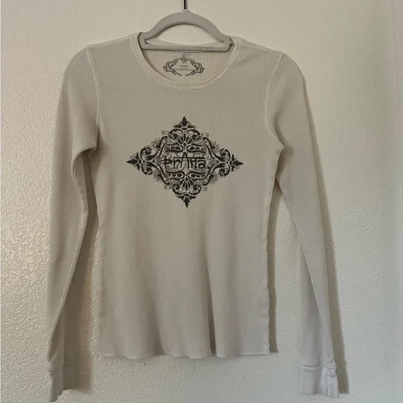 Prana VTG Y2K Cream Long Sleeve Waffle Thermal Tee Ladies Small - Picture 2 of 9